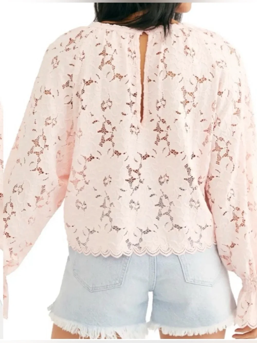 NWOT Free People Olivia Lace Balloon Sleeve Blouse Top in Pink
